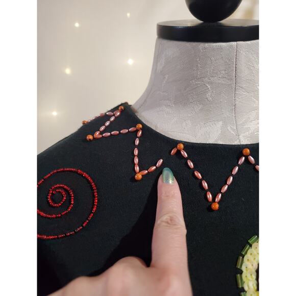 Vtg Liz Claiborne Embellished Sequin Beaded Wool Blend Dress Size SP Artsy Party - Picture 5 of 14